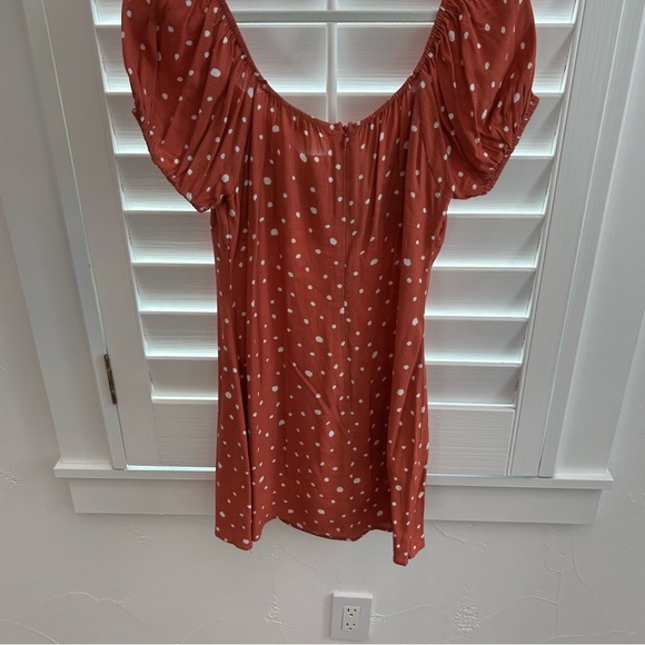 Cotton Candy LA Rust Orange & White Polka Dot Sweetheart Puff Sleeve Dress - Picture 1 of 8